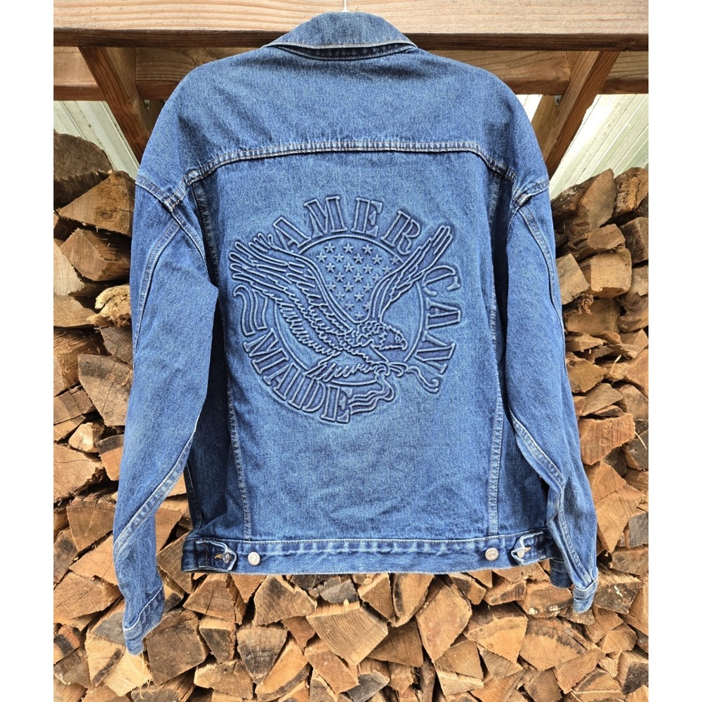Vintage 90s TYCA American Made EAGLE Embossed‎ Denim JACKET Made in USA Men's L